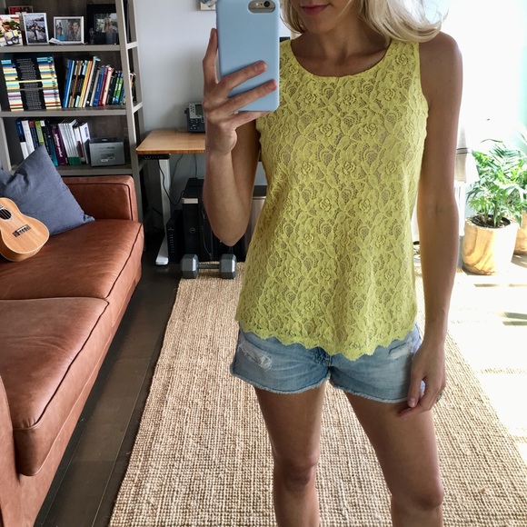 Ann Taylor Tops - Ann Taylor Yellow Lace Tank
